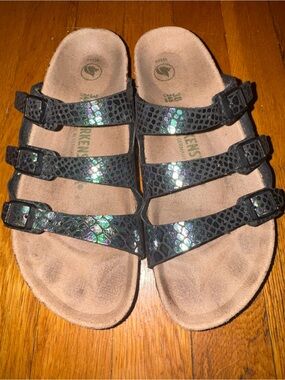 Birkenstock Florida Fresh Vegan Snake Print 3 Strap Sandal 38 Narrow